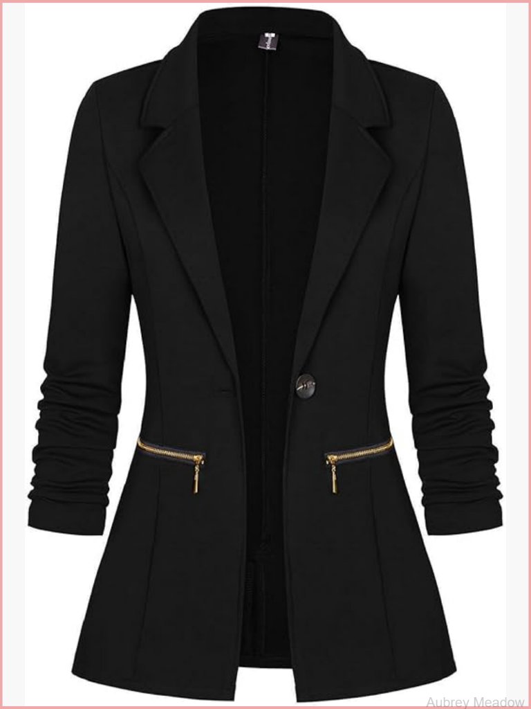 Long Sleeve Open Front Blazer Cardigan Work Jacket With Pockets